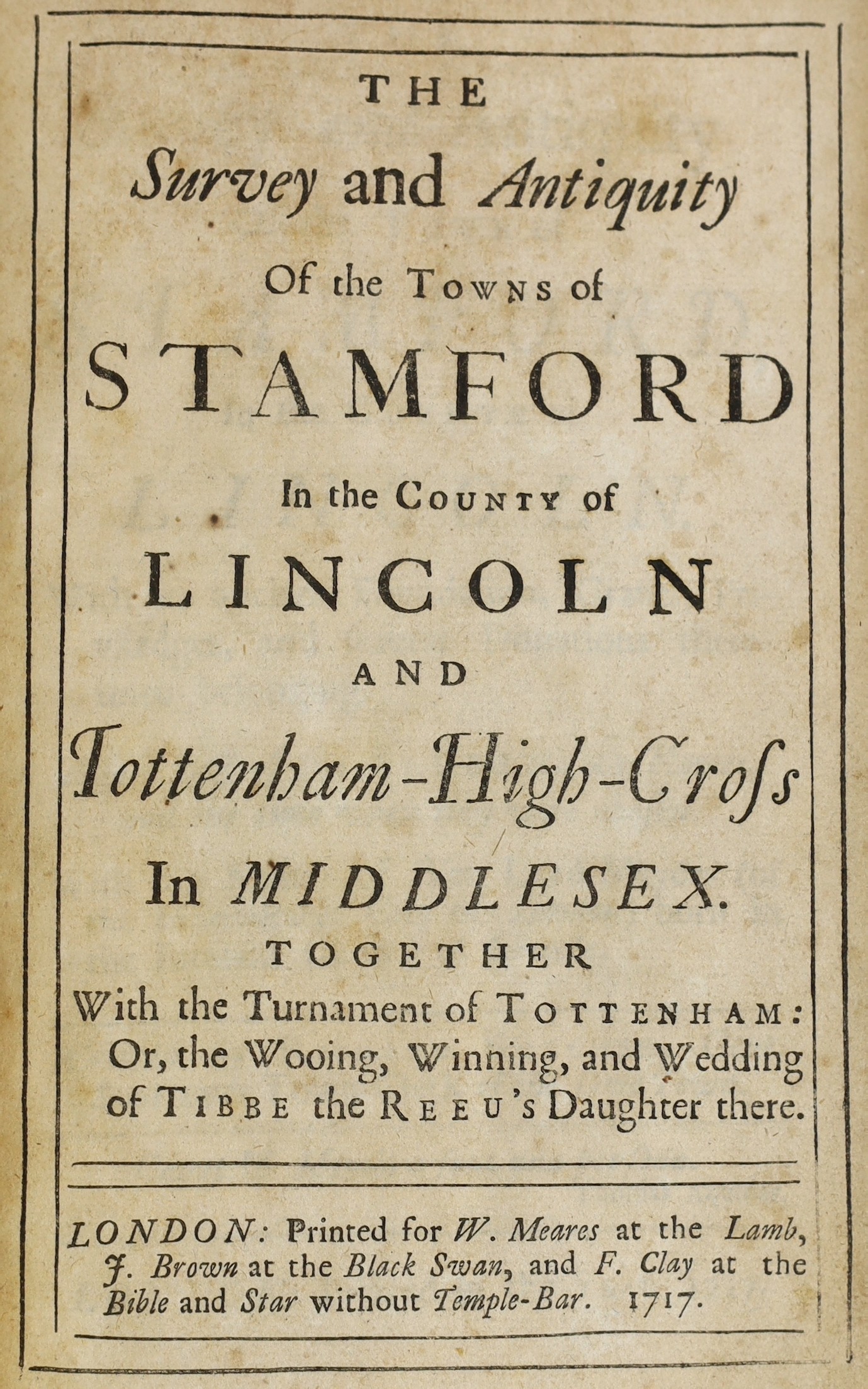 LINCS: Blore, Thomas - An Account of the Public Schools, Hospitals, and other Charitable Foundations, in the Borough of Stanford (sic) ... frontis and text engravings; old half calf and marbled boards, gilt-decorated and